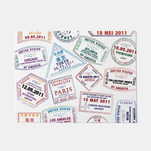 Passport Stamp Pattern Print Doormat (Front)