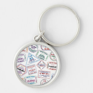 Passport Stamp Pattern Print Keychain