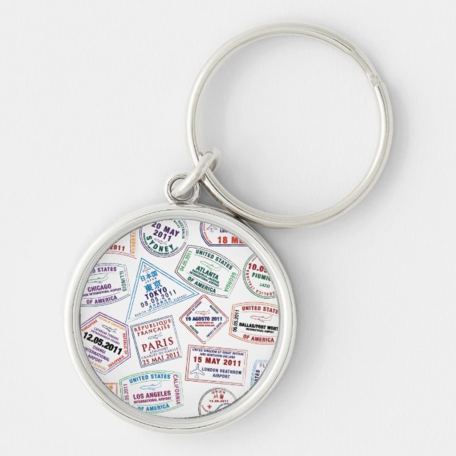 Passport Stamp Pattern Print Keychain (Front)