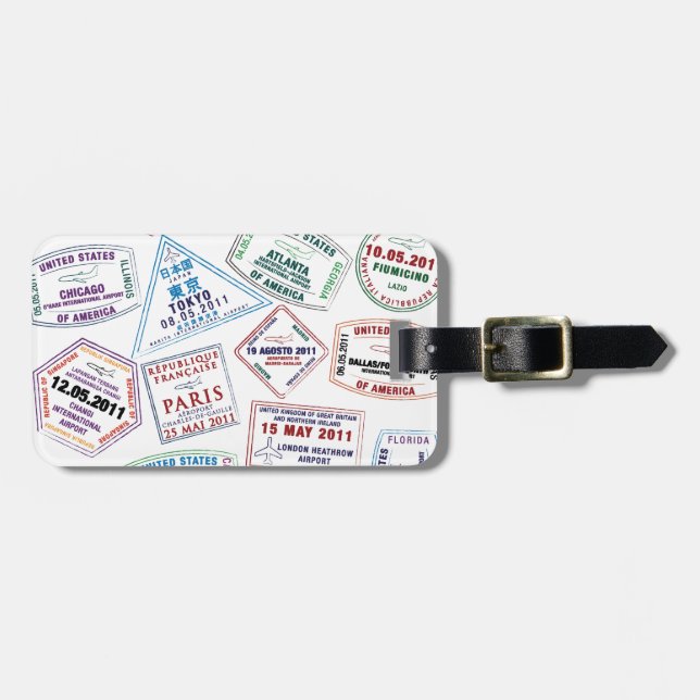 Passport Stamp Pattern Print Luggage Tag (Front Horizontal)