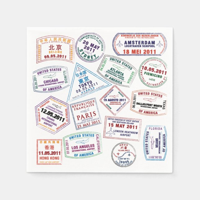 Passport Stamp Pattern Print Napkin (Front)