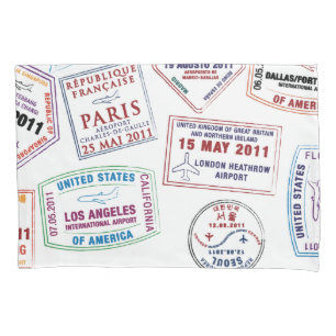 Passport Stamp Pattern Print Pillowcase