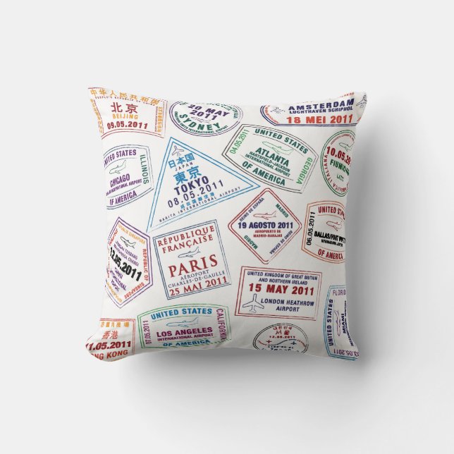Passport Stamp Pattern Print Throw Pillow (Front)