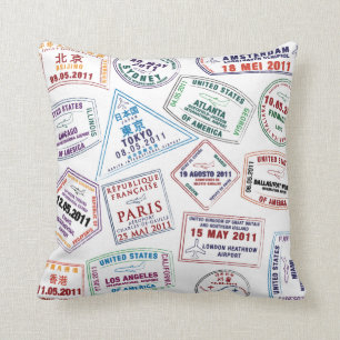 Passport Stamp Pattern Print Throw Pillow