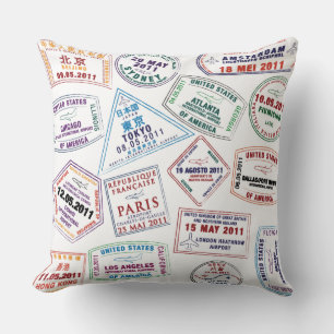 Passport Stamp Pattern Print Throw Pillow