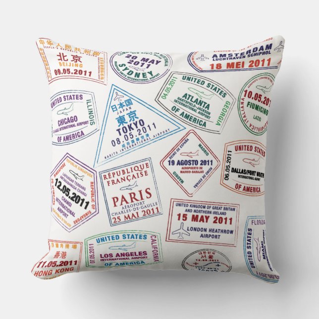 Passport Stamp Pattern Print Throw Pillow (Front)