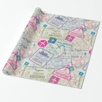 Passport Stamp Wrapping Paper