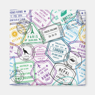 Passport Stamps Addict Retro World Traveler Magnet