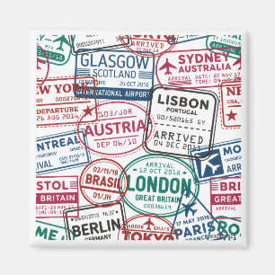 Passport Stamps Addict Retro World Traveler Magnet