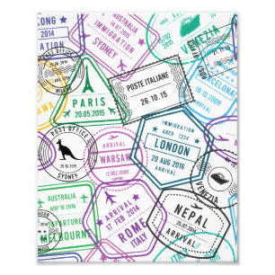 Passport Stamps Addict Retro World Traveler  Photo Print