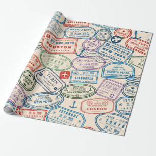 Passport stamps gift paper