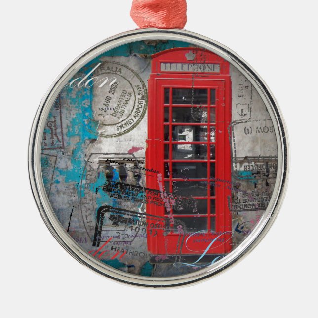 passport stamps London Red Telephone Booth Metal Ornament (Front)