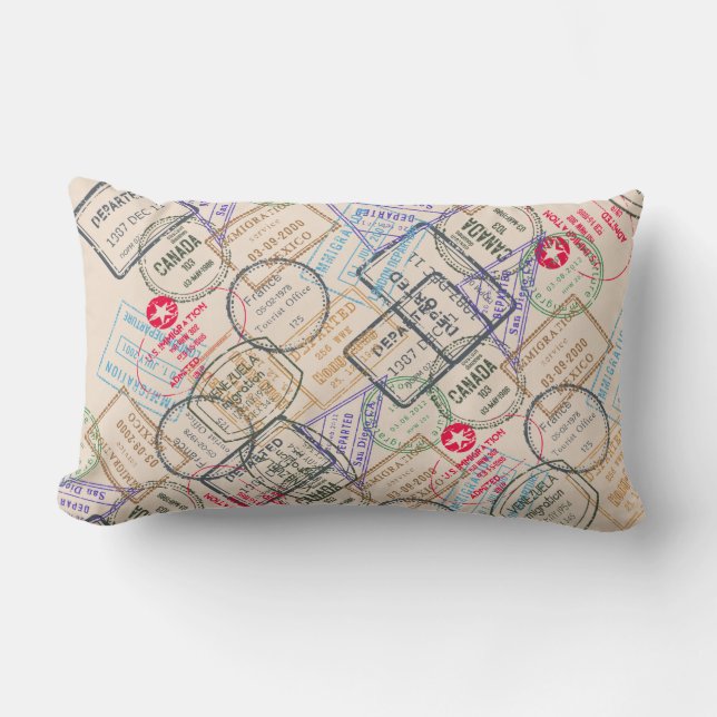Passport Stamps Travel Lumbar Pillow (Front)