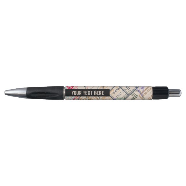 Passport Stamps Travel Pattern Personalized Pen (Front)