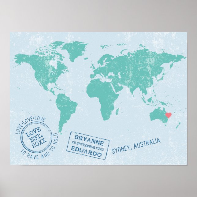 Passport Stamps World Map Guest Signature Poster (Front)