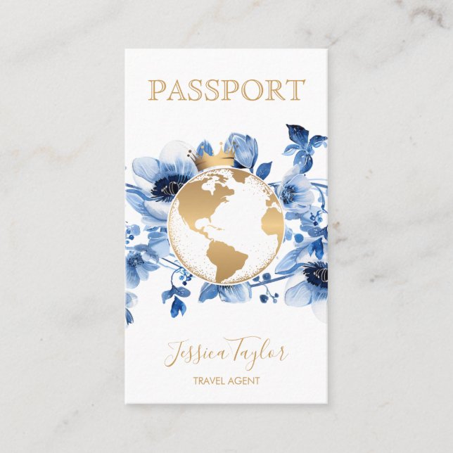 Passport Travel Agency World Map Boarding Pass Business Card (Front)