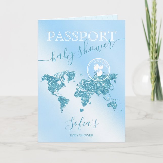 Passport Travel Boy Baby Shower Adventure Begins Invitation (Front)