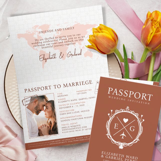 Passport Travel Destination Terracotta Wedding Invitation (Creator Uploaded)