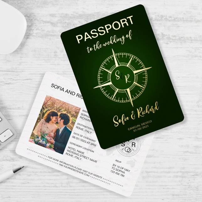 Passport Wedding Destination Gold Compass Monogram (Creator Uploaded)