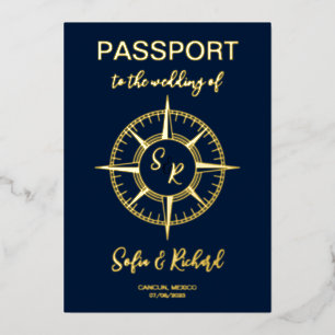 Passport Wedding Destination Gold Foil Compass