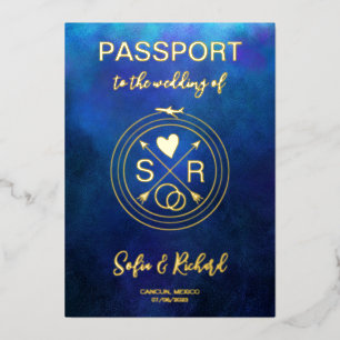 Passport Wedding Destination Gold Foil plane heart