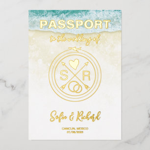 Passport Wedding Destination Gold Foil plane heart