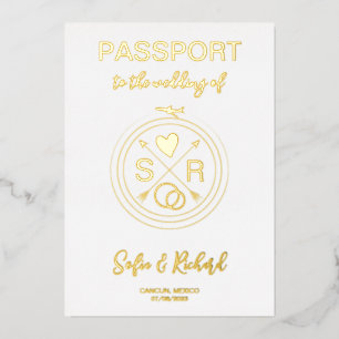 Passport Wedding Destination Gold Foil plane heart