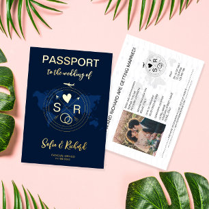 Passport Wedding Destination Gold Foil plane heart
