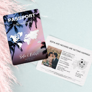 Passport Wedding Destination Gold Foil plane heart