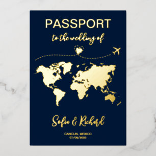 Passport Wedding Destination Gold Foil plane heart