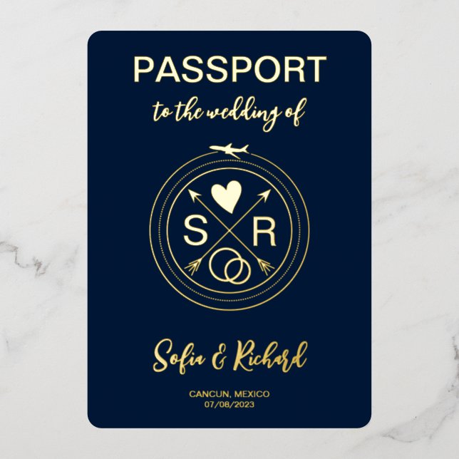 Passport Wedding Destination Gold Foil QR Code (Front)