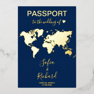 Passport Wedding Destination Gold Foil World Map
