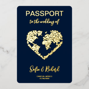 Passport Wedding Destination Gold Foil World Map