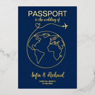 Passport Wedding Destination Gold Foil World Map F