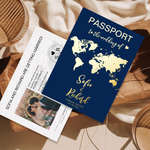 Passport Wedding Destination Gold Foil World Map F