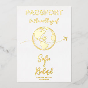 Passport Wedding Destination Gold Foil World Map F
