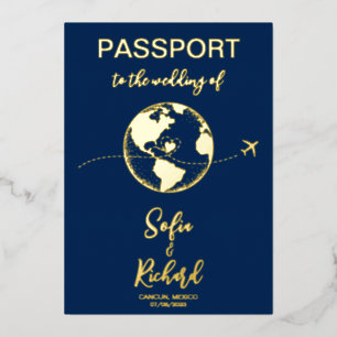 Passport Wedding Destination Gold Foil World Map F
