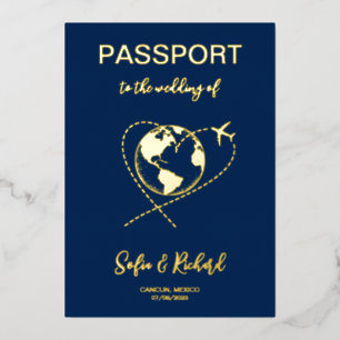 Passport Wedding Destination Gold World Map Foil I