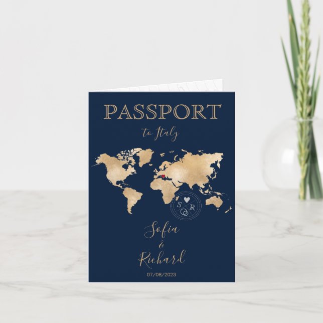  Passport  Wedding Destination World Map QR Code Invitation (Front)