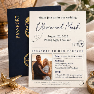 Passport Wedding Invitation – Navy & Gold Travel