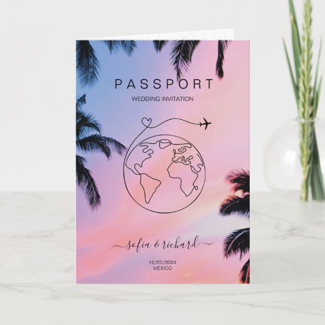 Passport World Map Modern Minimalist Destination   Invitation (Front)