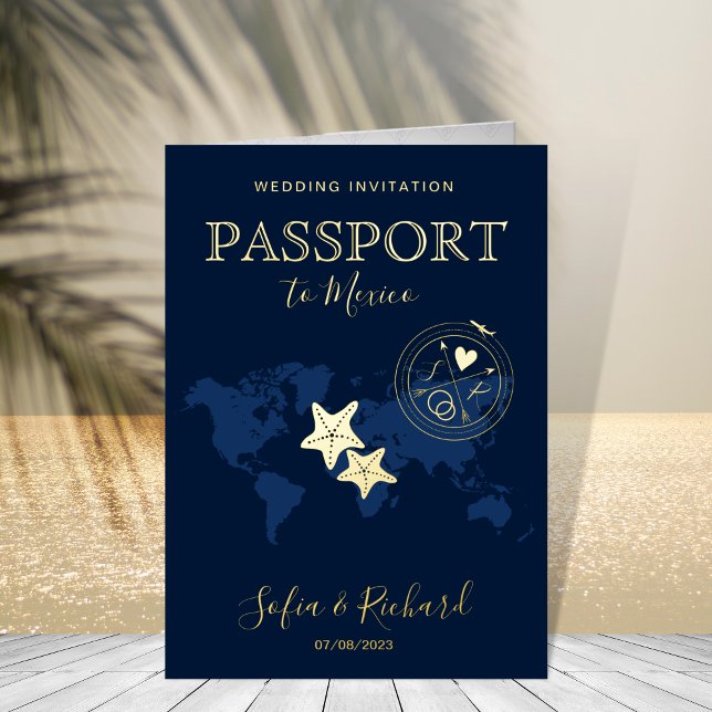 Passport  World Map Sea Star Beach Wedding Foil Greeting Card (Creator Uploaded)
