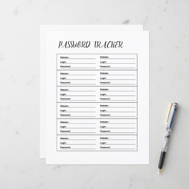 PASSWORD TRACKER TEMPLATE (Front/Back In Situ)