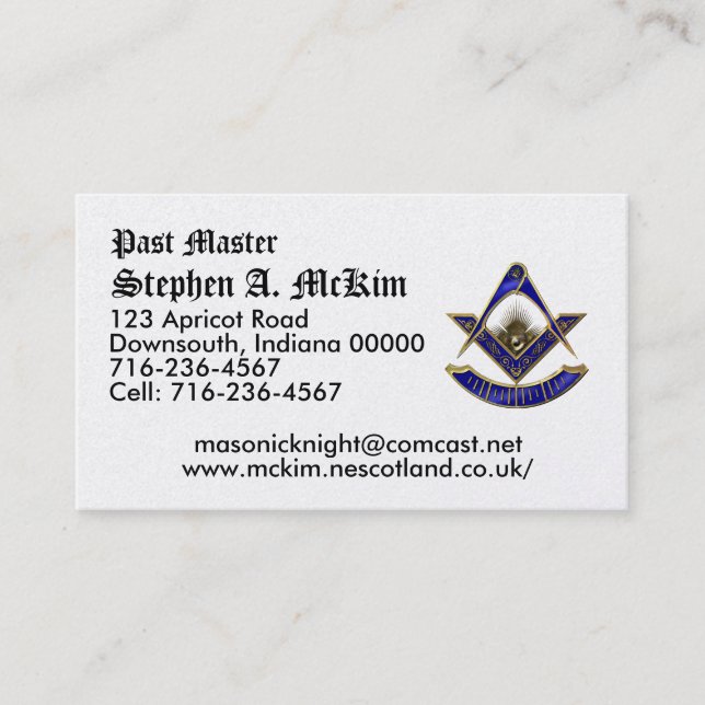 Past Master  Business Card (Front)