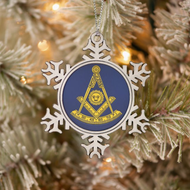 Past Master Freemason Square and Compass Masonic  Snowflake Pewter Christmas Ornament (Tree)