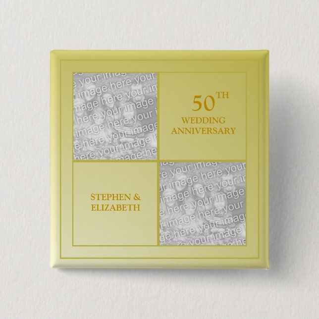 Past & Present Photo Golden Anniversary 2 Inch Square Button (Front)