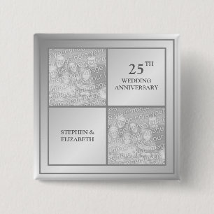 Past & Present Photo Silver Anniversary (Shiny) 2 Inch Square Button