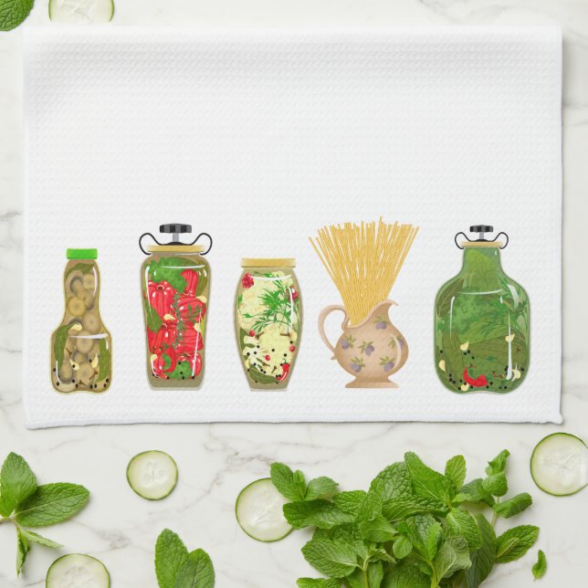 Pasta and Pepper Jars Kitchen Towel (Folded)