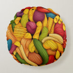 Pasta art background round pillow<br><div class="desc">Pasta art background
    seamless pattern ,  abundance ,  art ,  background ,  close-up ,  colorful ,  creativity ,  doodle</div>