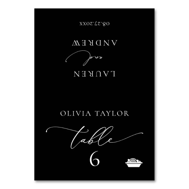 Pasta Black Minimalist Wedding Table Place Card (Front)